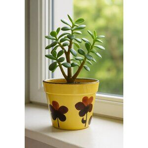 Vintage Handpainted Crown Lynn Ironstone Yellow Ceramic Flowerpot 4" Diameter